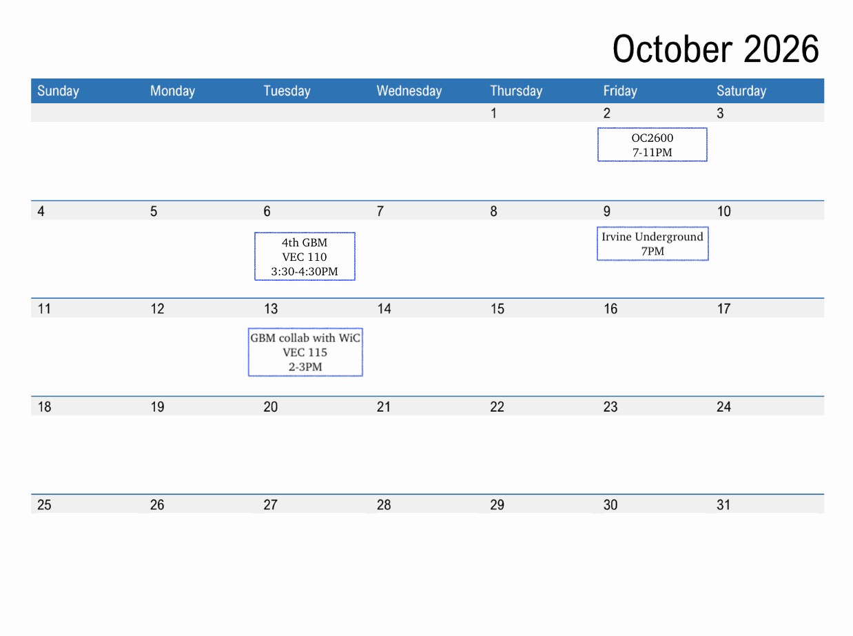 October 2026 calendar